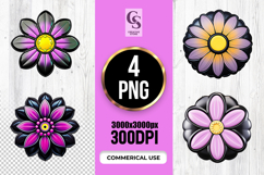 Pink and Black 3D Flower Clipart Sublimation PNG Product Image 1