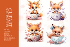 Watercolor cute fox clipart sublimation png Product Image 1