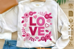 LOVE Floral Valentine PNG, Rose Valentine Shirt Design, Pink Product Image 1