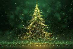 Particle Christmas Tree Background | Gold and Green Bokeh Product Image 1