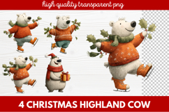 4 Christmas Highland Cow Clipart | Rustic Festive Cow PNG Product Image 1
