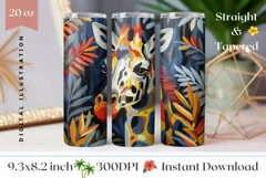 Giraffe Tumbler Wrap, Tropical Leaves Tumbler Sublimation Product Image 1
