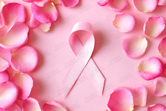 Pink Ribbon with Rose Petals Frame Awareness Background Product Image 1