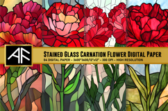 Stained Glass Carnation Flower Digital Paper Product Image 1