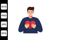 Man holding a broken heart in a minimal and emotional vector Product Image 1
