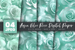 Aqua Blue Rose Digital Paper Product Image 1