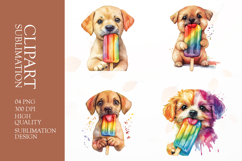 Watercolor puppy eat popsicle clipart sublimation png Product Image 1