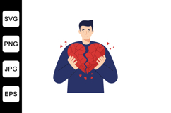 Man holding a broken heart in a minimal flat design vector a Product Image 1