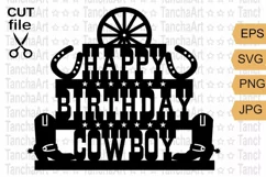 Happy Birthday Cowboy svg, Cake topper cut file Cowboy boots Product Image 1