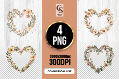 Floral Heart Frame Wreath Clipart Sublimation PNG Product Image 1