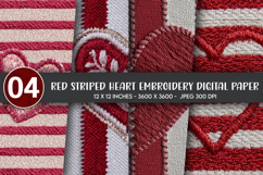 Red Heart Stripe Embroidery Digital Paper Product Image 1