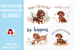 4 Dachshund Summer Watercolor Cliparts Product Image 1