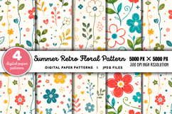 Summer Retro Floral Digital Paper JPG Product Image 1