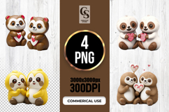 Cute Sloth Love PNG Kawaii Sloth Couple Clipart PNG Product Image 1