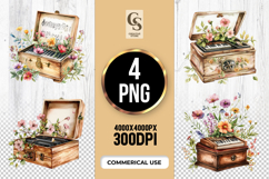 Vintage Music Box Floral Clipart PNG Product Image 1