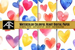 Watercolor Colorful Heart Digital Paper Product Image 1