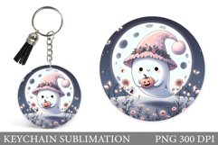 Cute Ghost Keychain Design. Halloween Keychain Sublimation Product Image 1