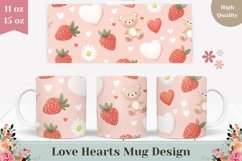 Cartoon Strawberry Mug Design, Red Hearts Mug Template Product Image 1