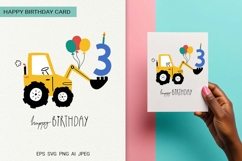 Third Birthday Excavator | Happy Birthday Card | EPS SVG PNG Product Image 1