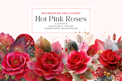 Watercolor Hot Pink Roses Cliparts Product Image 1