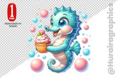 Cute Sea Horse Clipart - PNG File Product Image 1