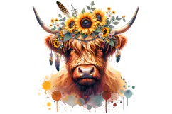 Cute Highland Cow Clipart - PNG File Product Image 1