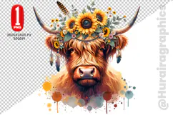 Cute Highland Cow Clipart - PNG File Product Image 2