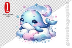 Cute Whale Clipart - PNG File Product Image 1