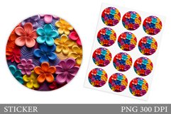 3D Flowers Sticker Design. Round Sticker Flowers Product Image 1