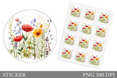 Wildflowers Sticker Design. Flowers Round Sticker Template Product Image 1