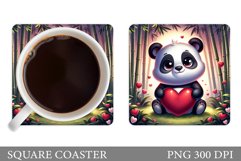 Valentines Panda Coaster. Cute Panda Coaster Sublimation Product Image 1