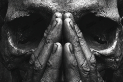 Dark Skull with Hands Dramatic Horror Background Product Image 1