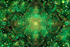 Green and Gold Glitter Mandala Background | Abstract Fractal Product Image 1