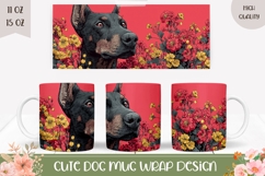 Doberman Mug Design, Flowers Mug, Doberman Dog PNG Product Image 1
