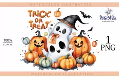 Trick or Treat, Halloween Lettering PNG, Ghost and Pumpkin Product Image 1