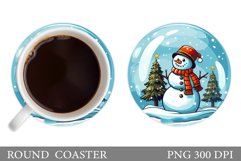 Snowman Round Coaster Design. Snowman Coaster Sublimation Product Image 1
