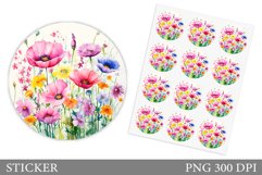 Wildflowers Sticker Design. Flowers Summer Sticker Template Product Image 1
