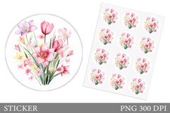 Spring Flowers Sticker Design. Flowers Round Sticker Product Image 1