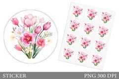 Flowers Sticker Design. Spring Round Sticker Template Product Image 1