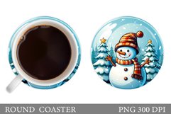 Cute Snowman Coaster. Watercolor Snowman Round Coaster Product Image 1