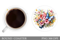 Butterflies Coaster Sublimation. Flowers Round Coaster Product Image 1