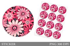 Flowers Sticker Design. Floral Round Sticker Template Product Image 1