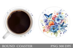 Floral Coaster Sublimation. Butterflies Coaster Design Product Image 1