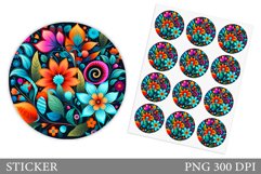 Floral Sticker Design. Flowers Sticker Template Product Image 1