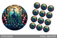 Peacock Sticker Design. Flowers Sticker Template Product Image 1