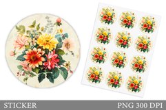 Flowers Sticker Design. Round Sticker Flowers Product Image 1