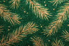 Gold Glitter Pine Branch Pattern | Emerald Christmas Texture Product Image 1
