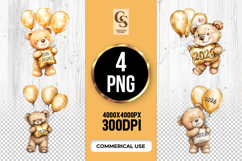 Cute Teddy Bear 2026 Balloons Clipart Sublimation PNG Product Image 1