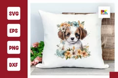 Cute Little Floral Puppy SVG, cute Puppy Clipart PNG Product Image 1