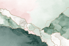 Watercolor painting green, white, &amp; pink hues &amp; gold accents Product Image 1
